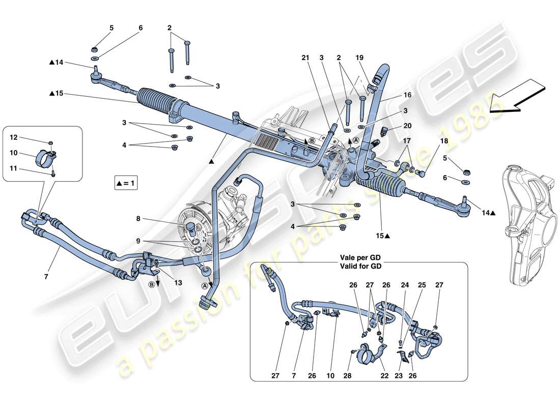 ferrari f12 berlinetta (rhd) hydraulic power steering box part diagram