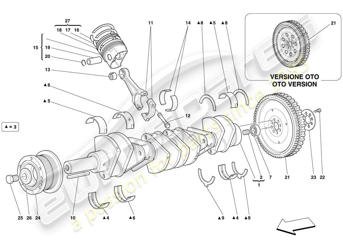 ferrari 612 sessanta (usa) crankshaft - connecting rods and pistons part diagram