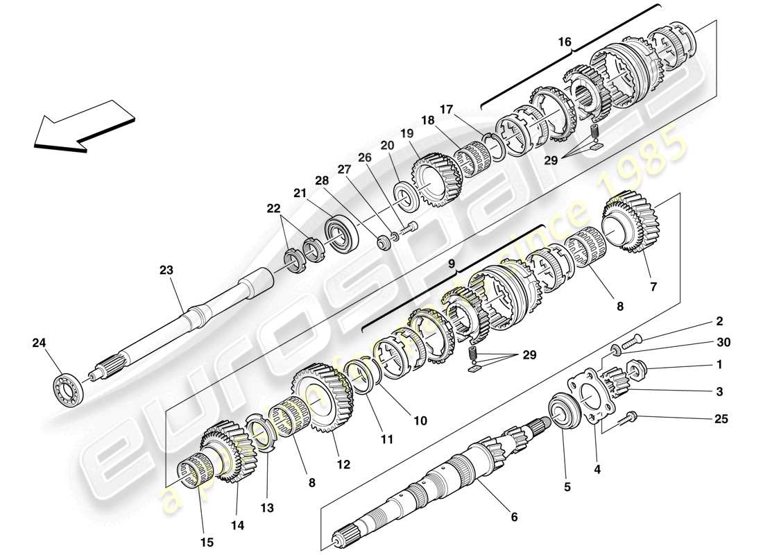 ferrari f430 spider (rhd) primary shaft gears part diagram