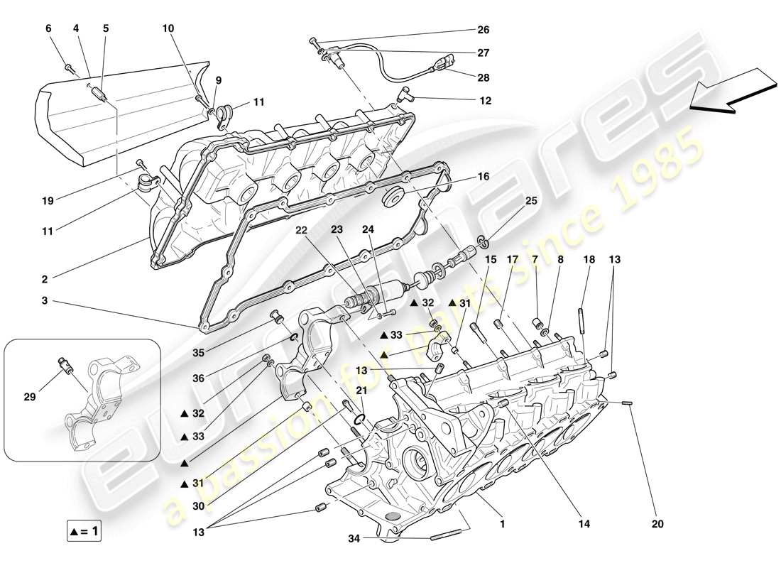 ferrari f430 spider (rhd) right hand cylinder head part diagram