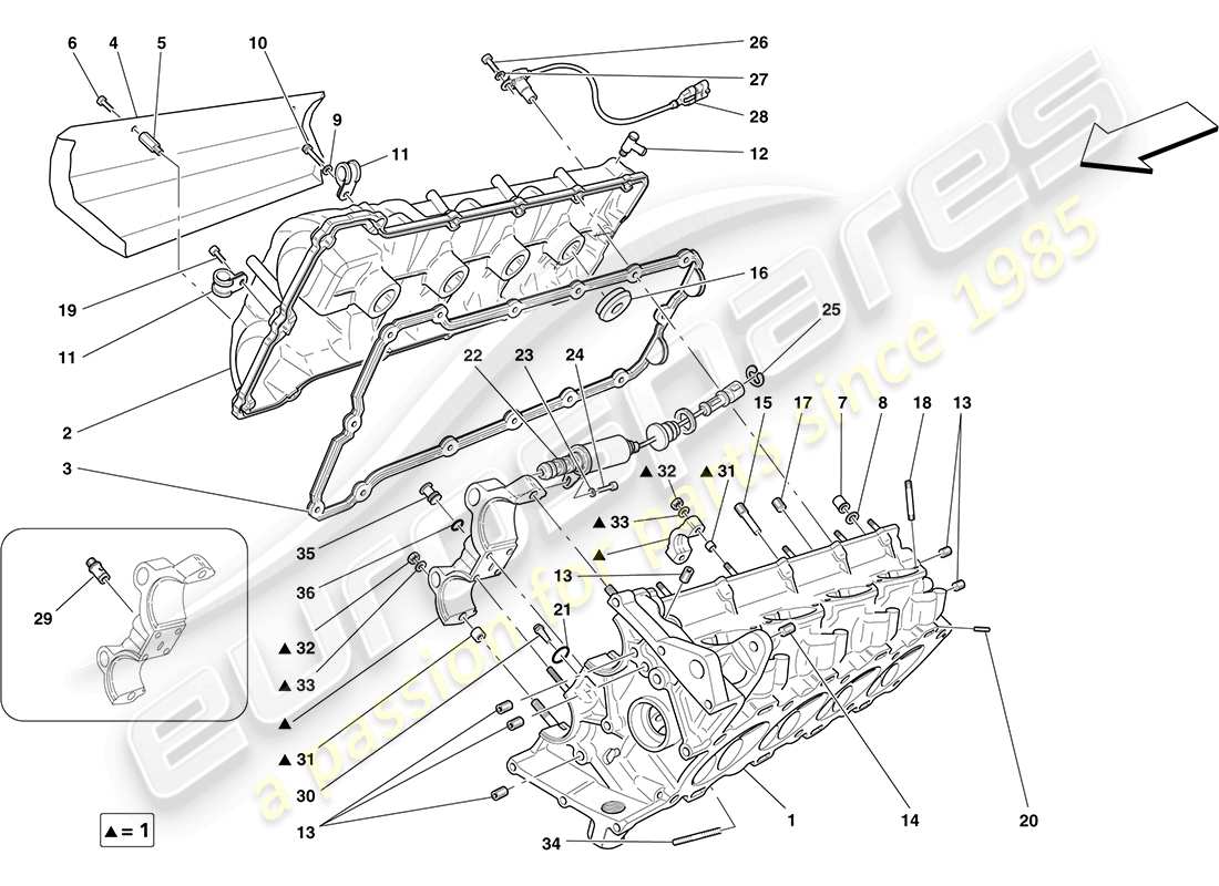 ferrari f430 coupe (usa) right hand cylinder head part diagram