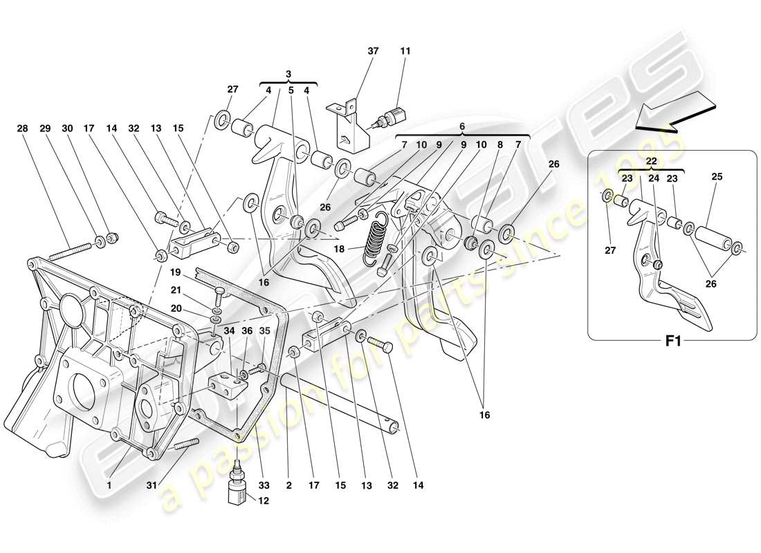 ferrari f430 spider (usa) pedal board part diagram