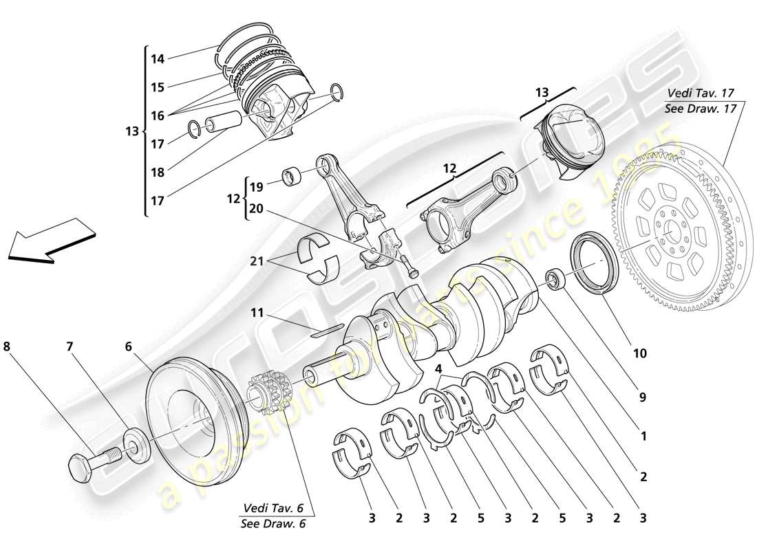 maserati trofeo crankshaft - connecting rods and pistons part diagram