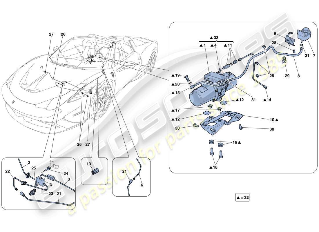 ferrari 458 speciale aperta (rhd) vehicle lift system part diagram