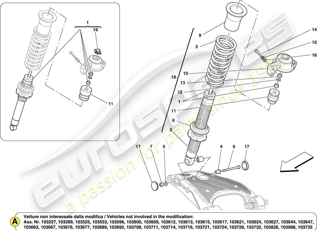 ferrari california (europe) rear shock absorber components part diagram