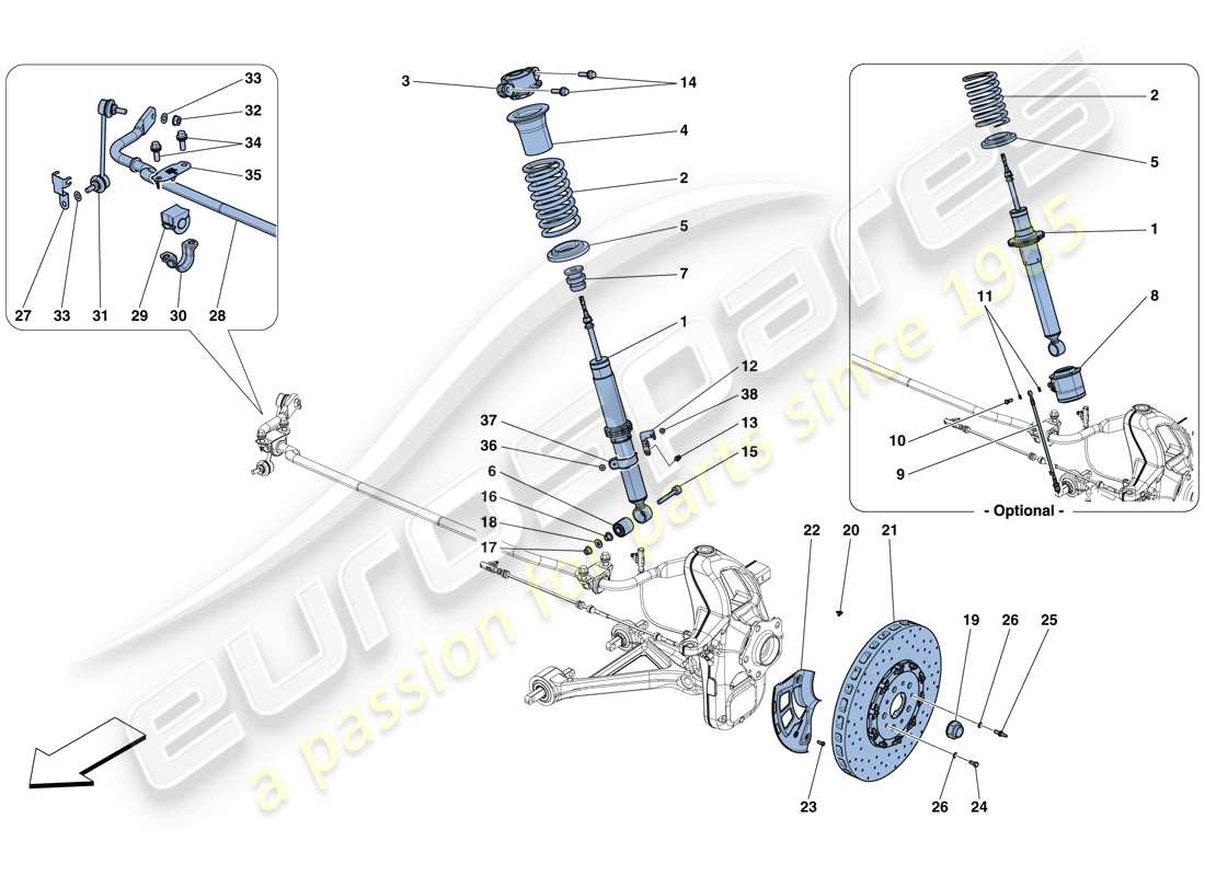 ferrari gtc4 lusso t (rhd) front suspension - shock absorber and brake disc part diagram