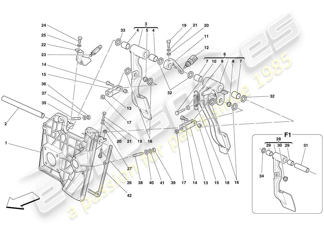 ferrari f430 spider (usa) pedal board part diagram