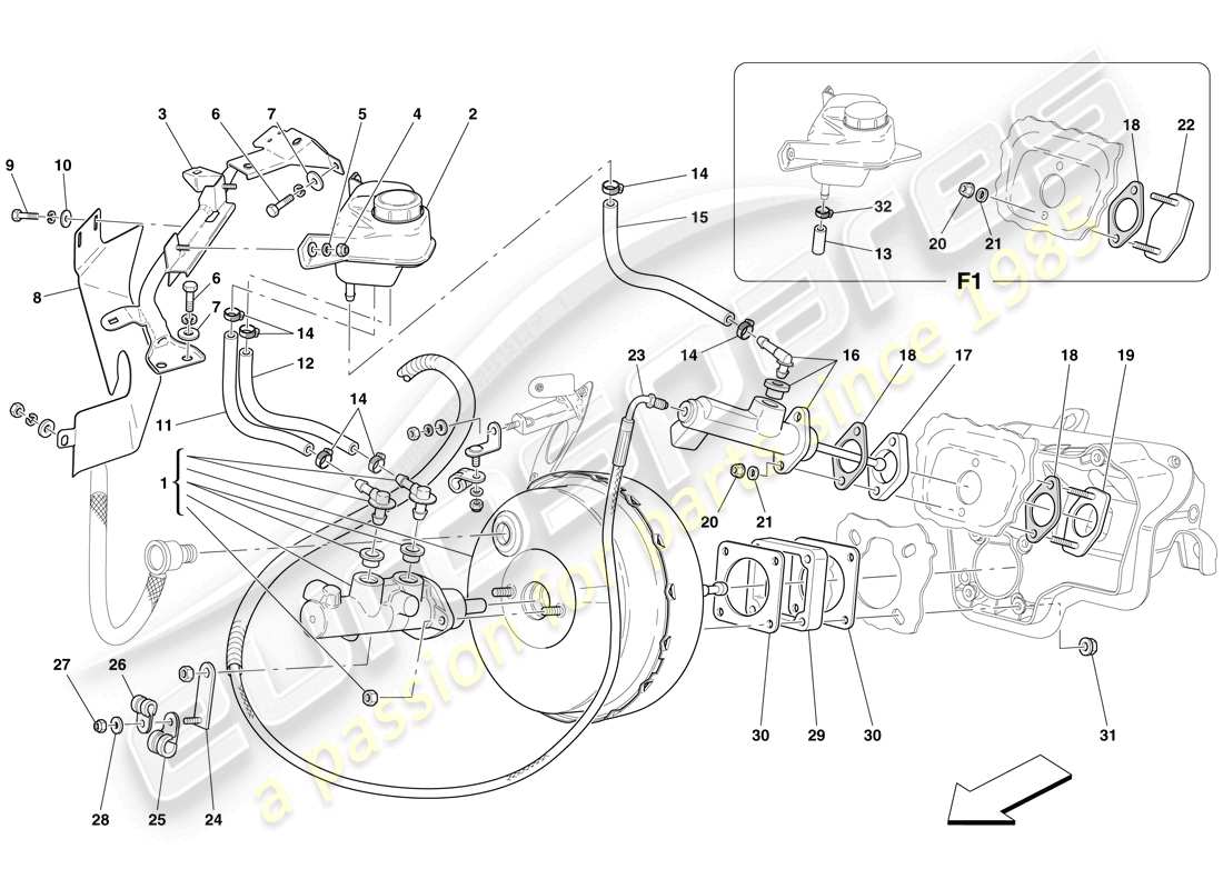 ferrari 612 sessanta (usa) hydraulic brake and clutch control part diagram