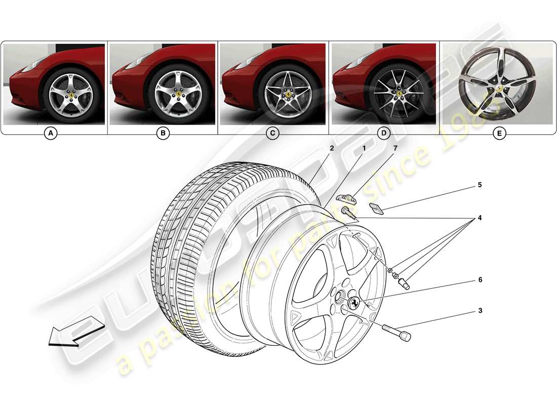 ferrari california (europe) wheels and tyres part diagram