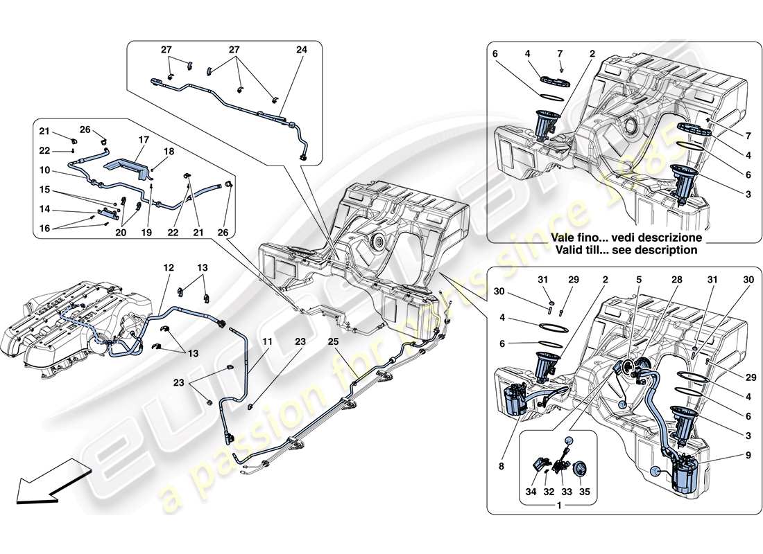 ferrari ff (rhd) fuel system pumps and pipes part diagram