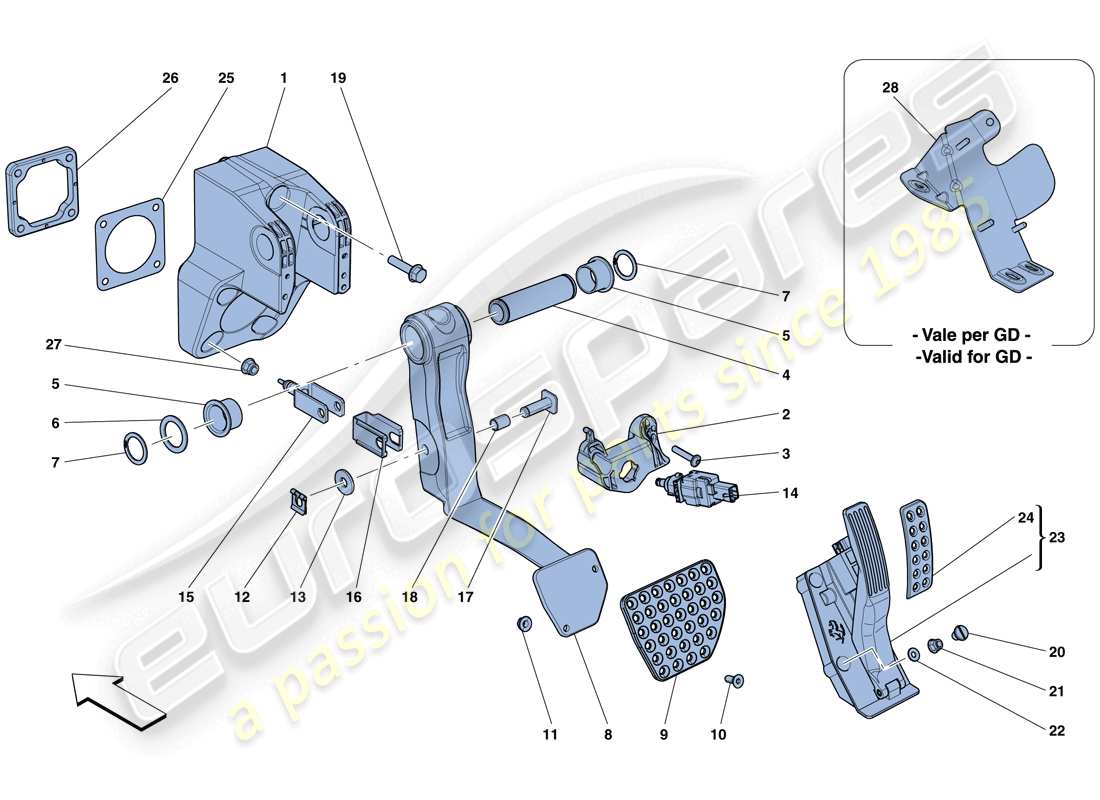 ferrari f12 berlinetta (rhd) complete pedal board assembly part diagram