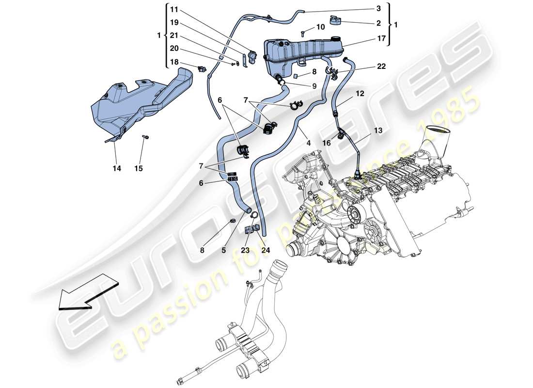 ferrari 458 italia (europe) cooling - header tank and pipes part diagram