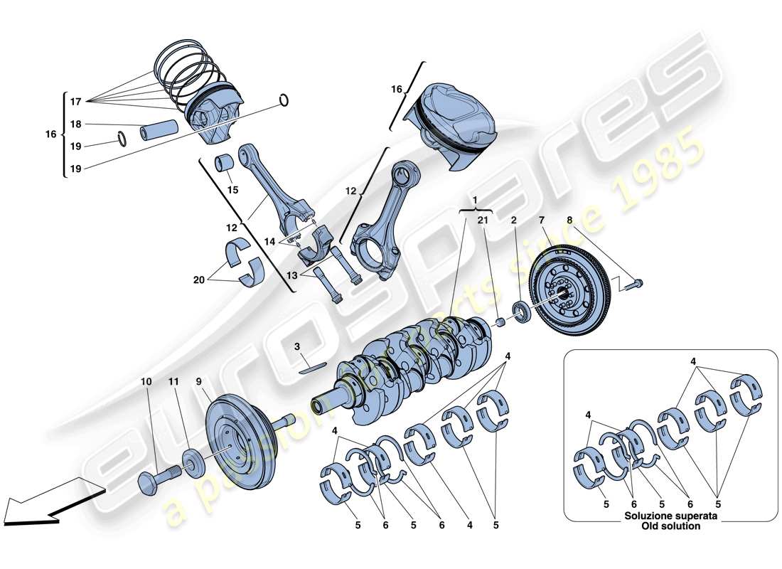 ferrari 458 italia (europe) crankshaft - connecting rods and pistons part diagram