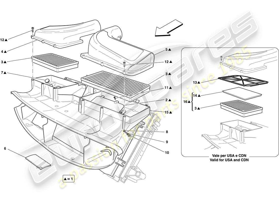 ferrari california (europe) air filter, air intake and ducts part diagram