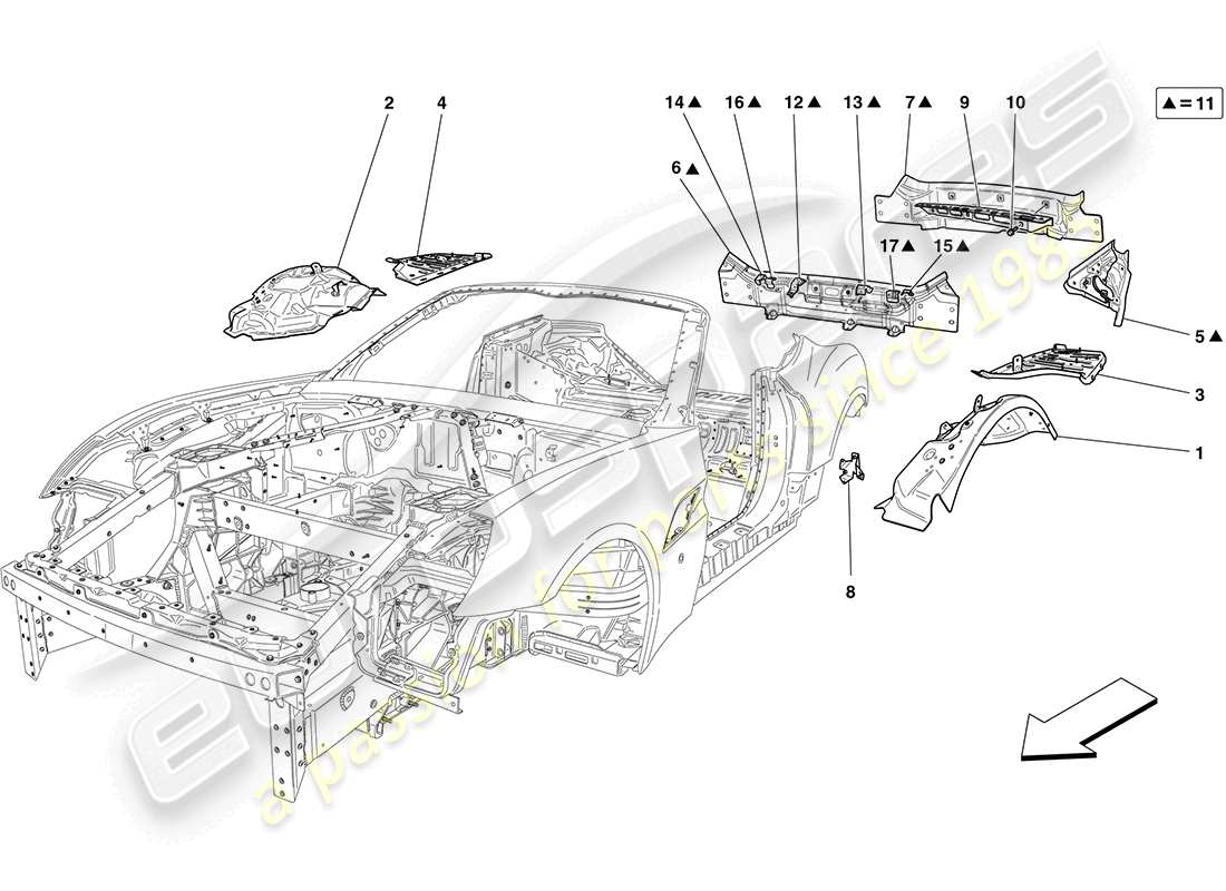 ferrari california (europe) rear bodyshell and external trim part diagram