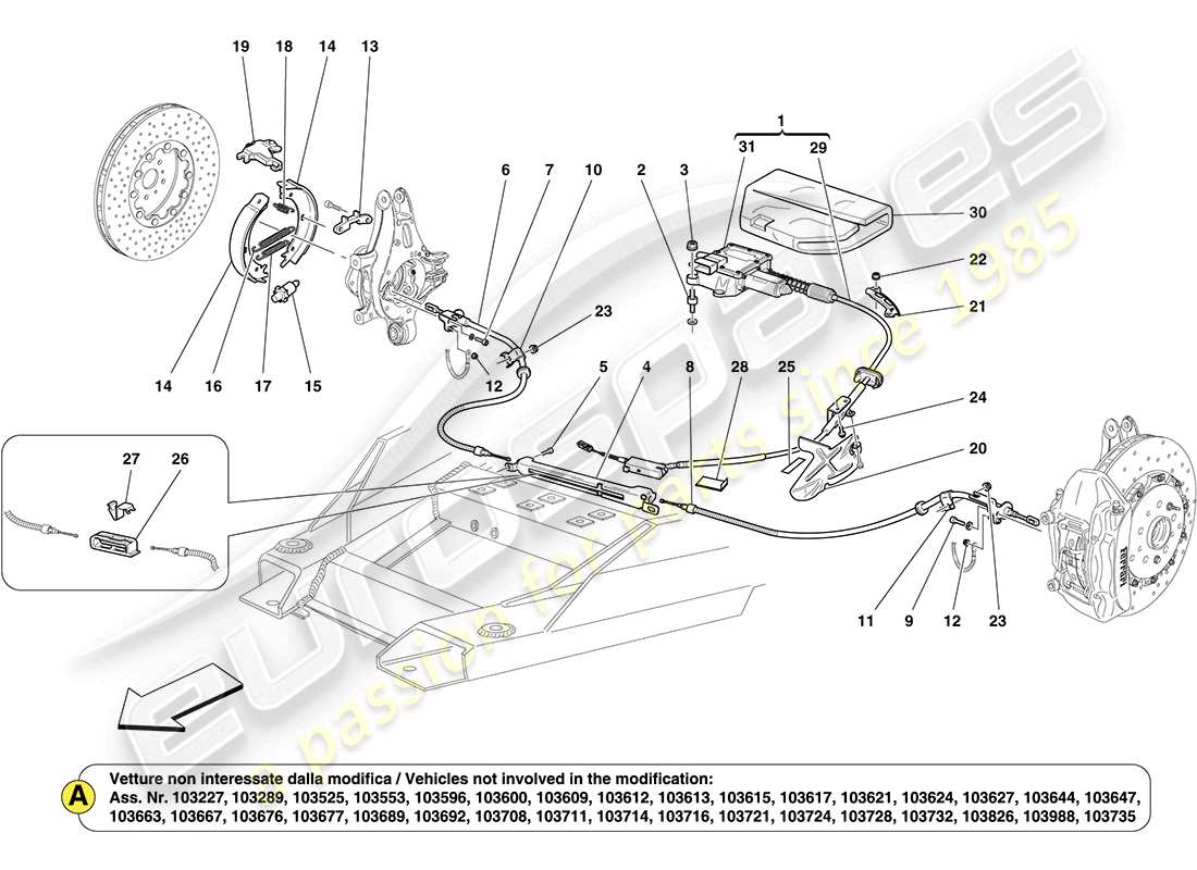 ferrari california (europe) parking brake part diagram