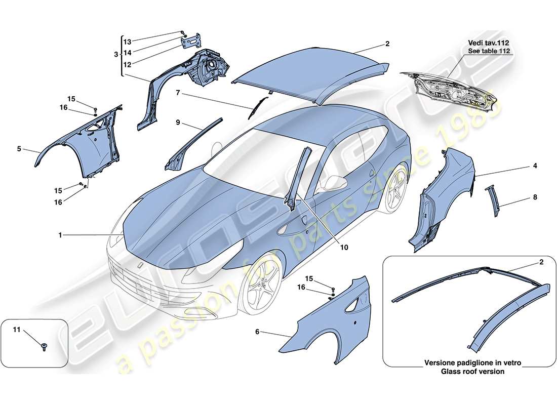 ferrari ff (rhd) bodyshell - external trim part diagram