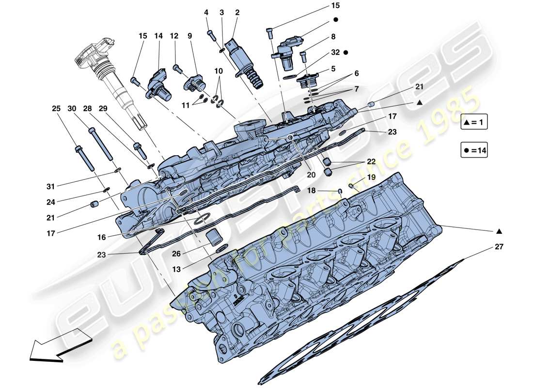 ferrari california t (europe) right hand cylinder head parts diagram