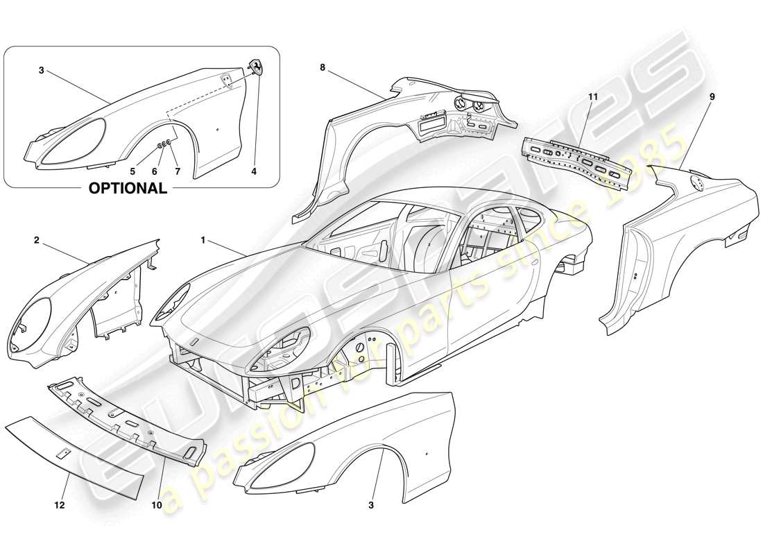 ferrari 612 sessanta (usa) bodyshell - external trim part diagram