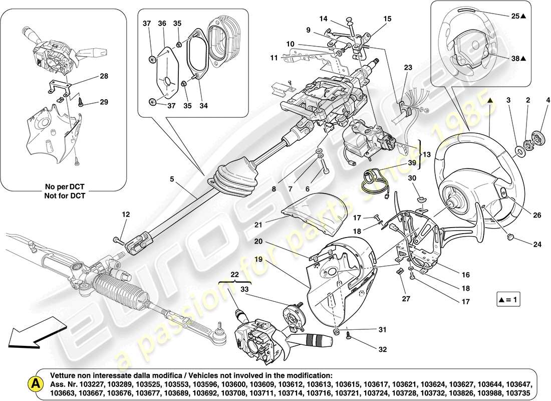 ferrari california (europe) steering column assembly and steering wheel part diagram