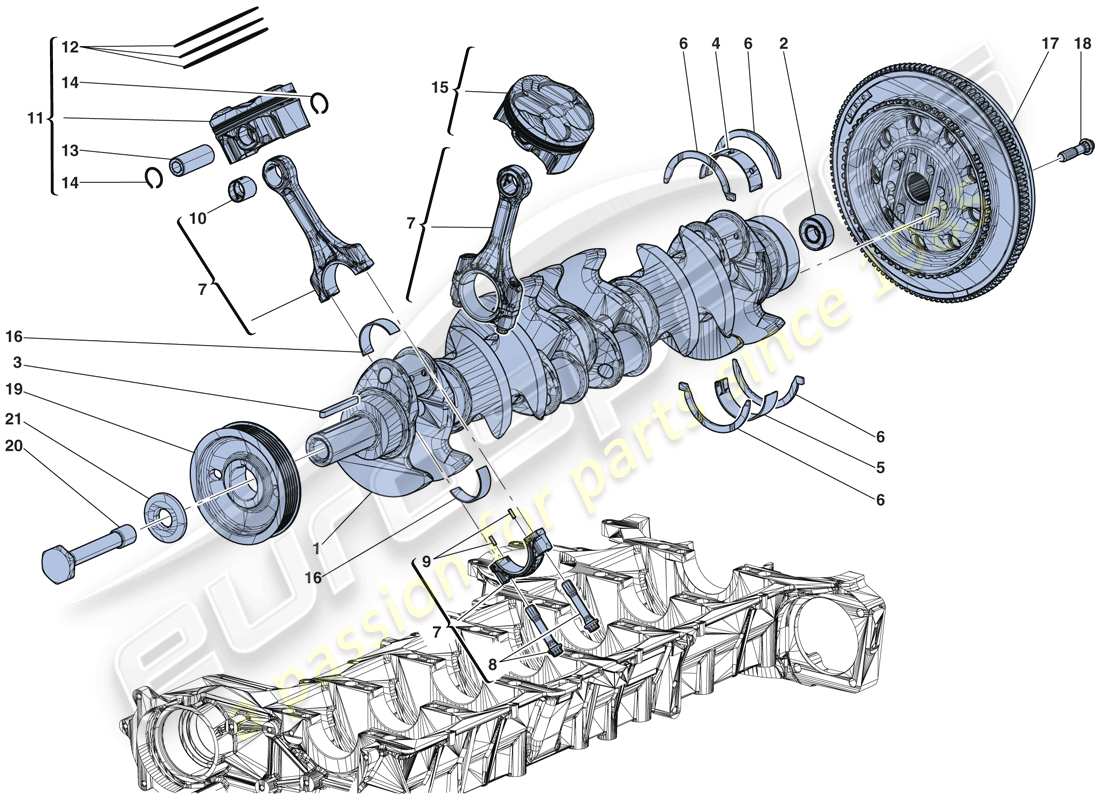 ferrari laferrari aperta (europe) crankshaft - connecting rods and pistons part diagram