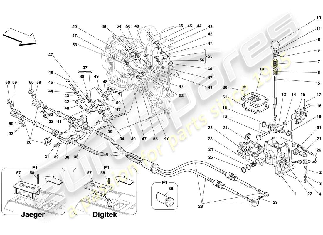 ferrari f430 spider (usa) external gearbox controls part diagram