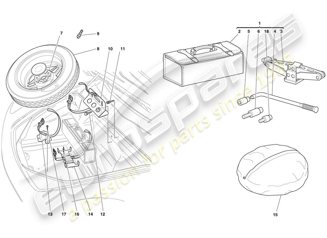 ferrari f430 spider (usa) spare wheel and tools part diagram