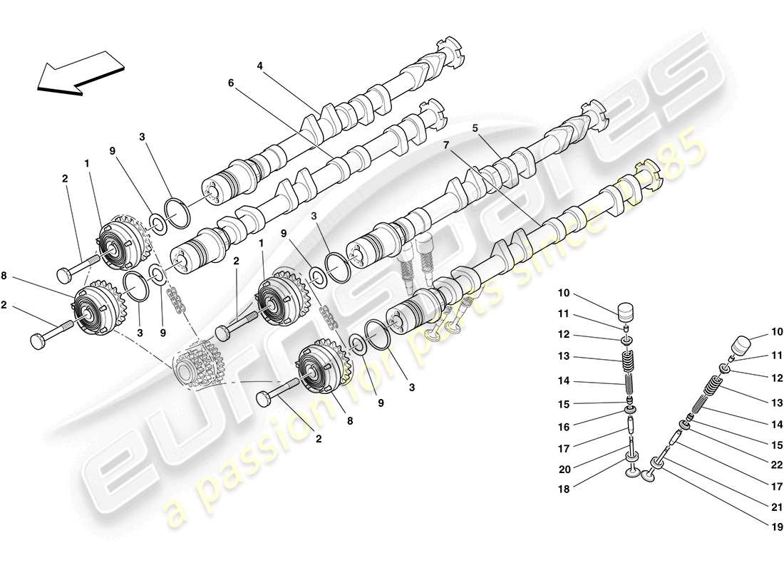 ferrari california (usa) timing system - camshafts and valves part diagram