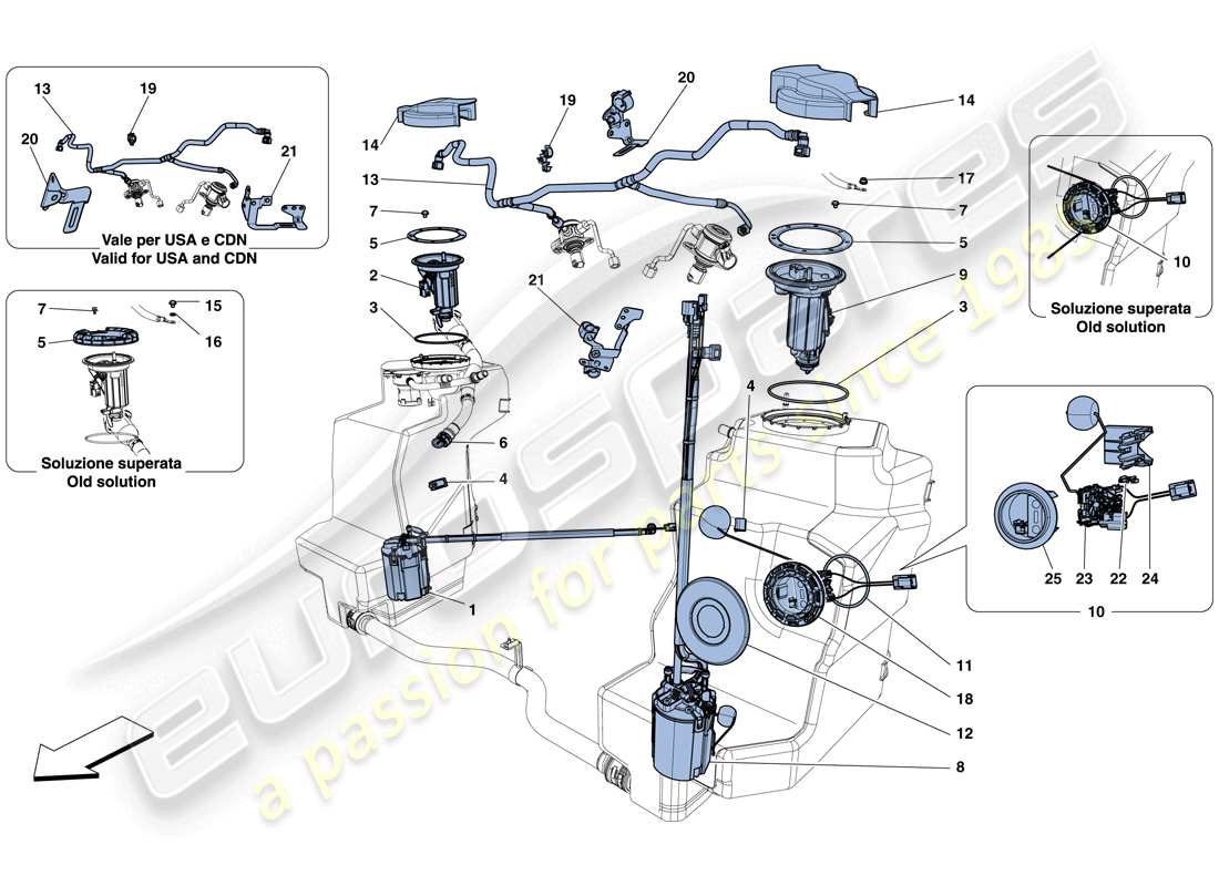 ferrari 458 italia (europe) fuel system pumps and pipes part diagram