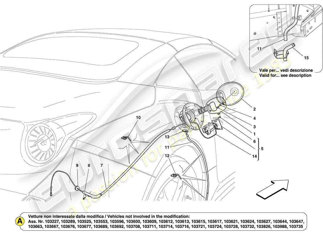 ferrari california (europe) fuel filler flap and controls part diagram