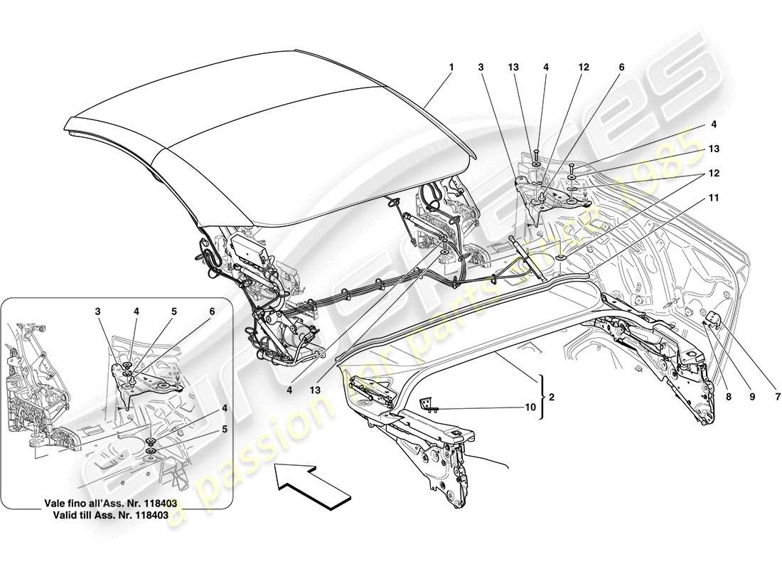 ferrari california (europe) electric roof: structure part diagram