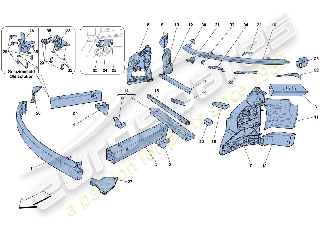 ferrari 458 spider (europe) chassis - structure, front elements and panels part diagram