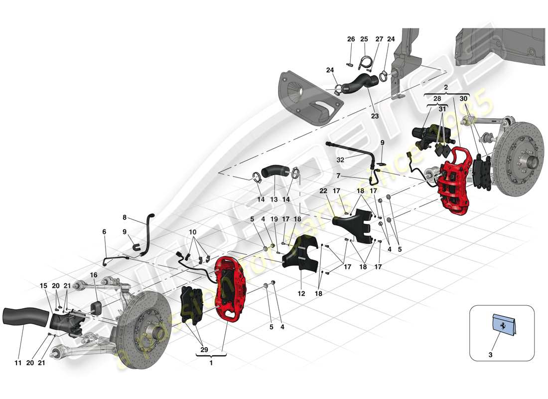 ferrari laferrari (europe) front and rear brake calipers part diagram