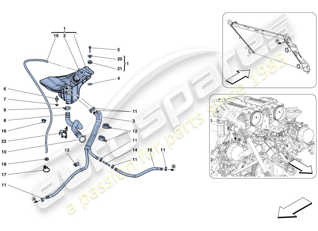 ferrari gtc4 lusso t (rhd) cooling - header tank and pipes part diagram