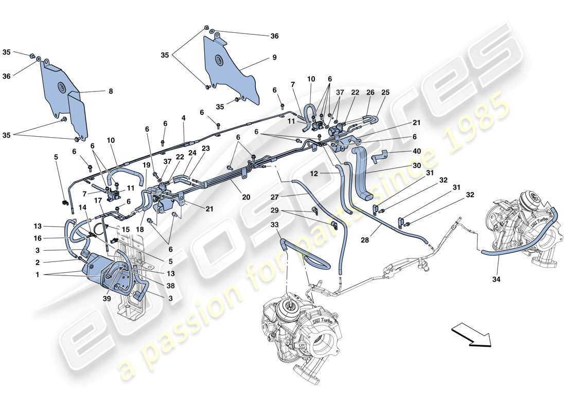 ferrari 488 gtb (rhd) turbocharging system adjustments part diagram