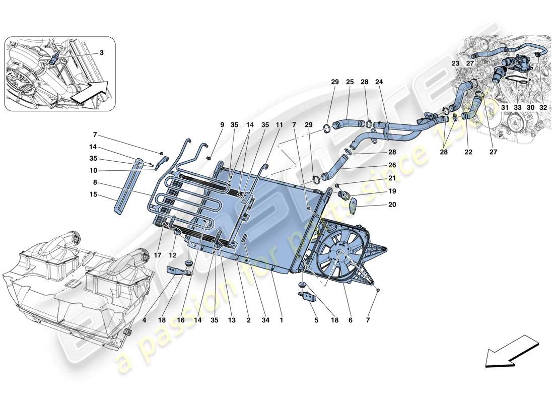 ferrari gtc4 lusso t (rhd) cooling - radiators and air ducts part diagram