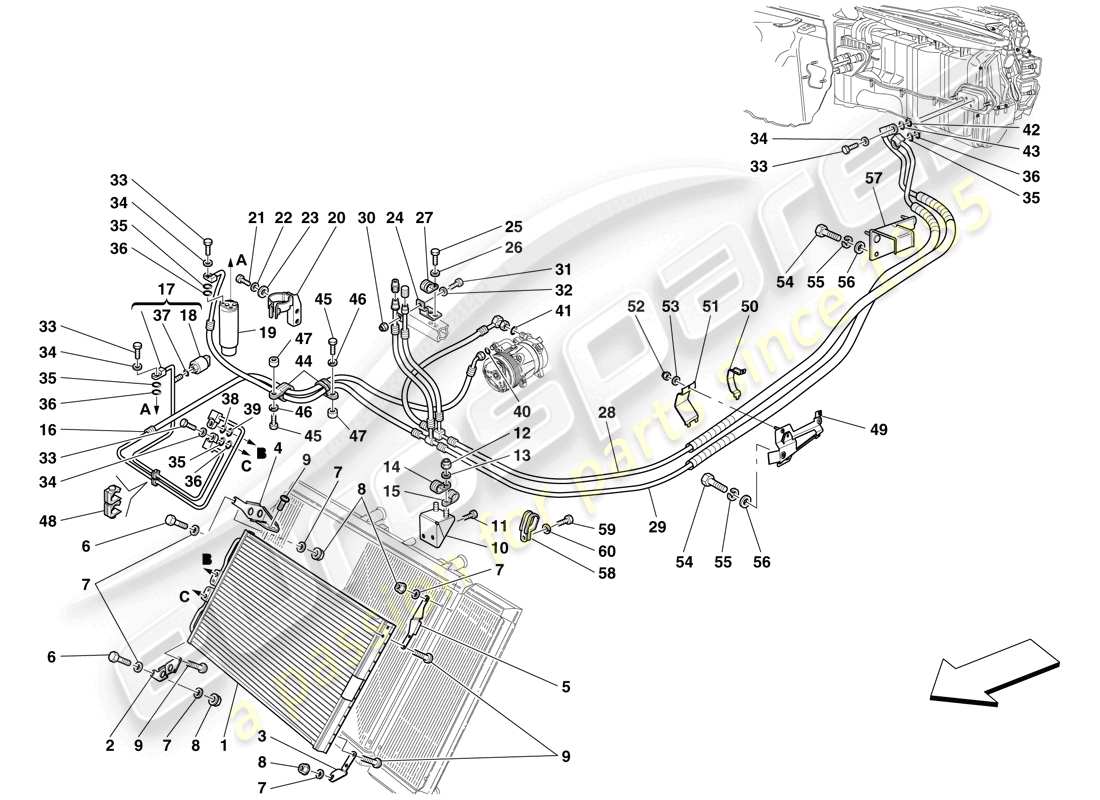 ferrari 612 sessanta (usa) ac system - freon pipes part diagram