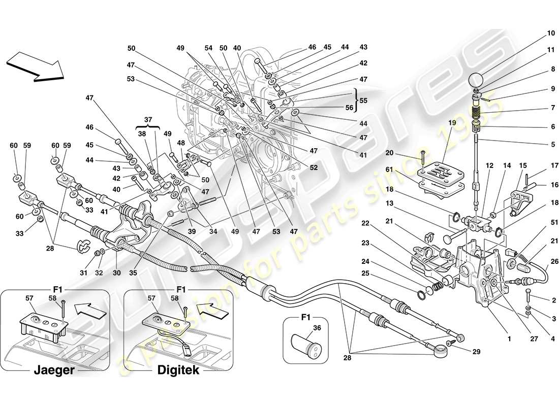 ferrari f430 coupe (rhd) external gearbox controls part diagram