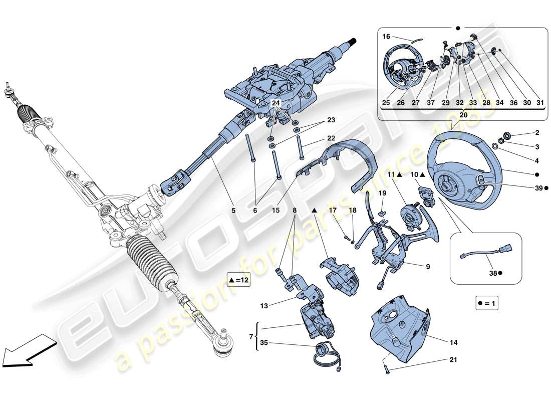 ferrari 458 speciale aperta (rhd) steering control part diagram