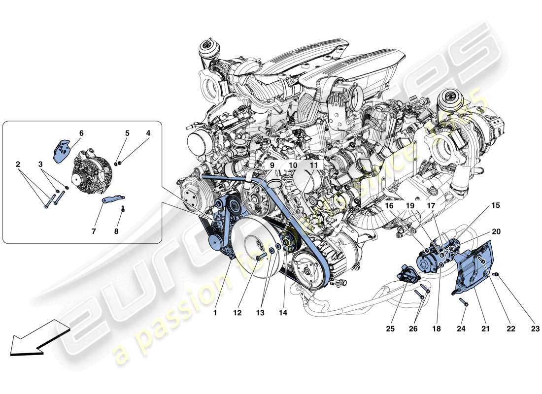 ferrari 488 gtb (rhd) alternator - starter motor part diagram