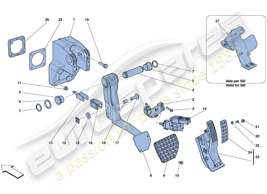 ferrari gtc4 lusso t (rhd) complete pedal board assembly part diagram