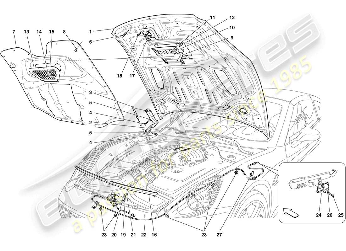 ferrari california (europe) front lid part diagram