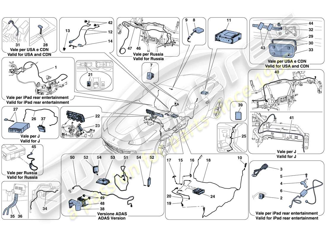 ferrari gtc4 lusso (rhd) infotainment system part diagram