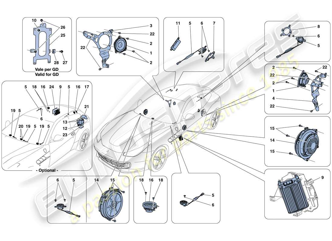 ferrari gtc4 lusso (rhd) audio speaker system part diagram