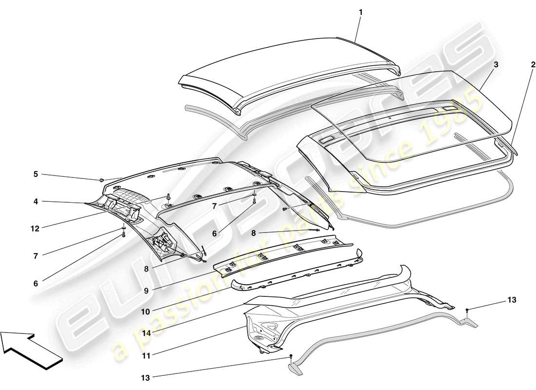 ferrari california (europe) electric roof: trim part diagram