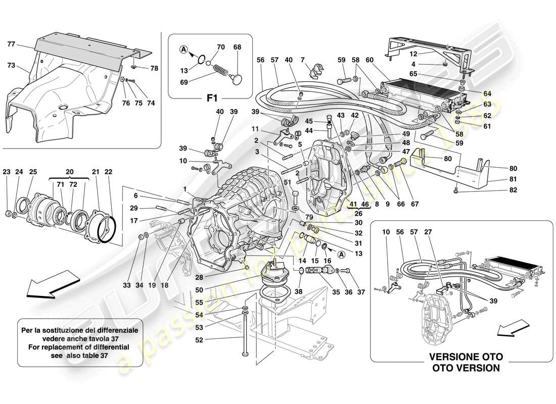 ferrari 612 sessanta (usa) differential case and gearbox cooling radiator part diagram