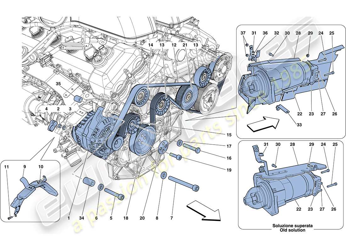 ferrari ff (usa) alternator - starter motor part diagram