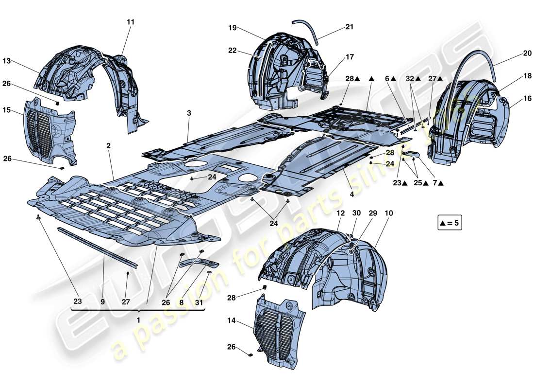 ferrari california t (europe) flat undertray and wheelhouses part diagram