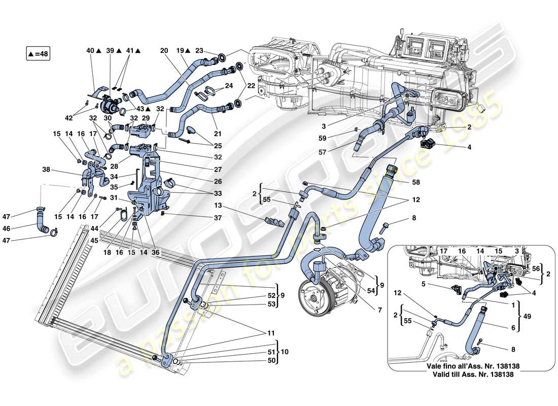 ferrari california t (europe) ac system - water and freon part diagram