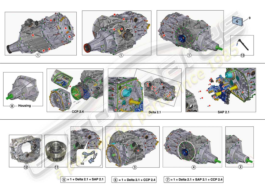 ferrari ff (rhd) gearbox repair kit part diagram